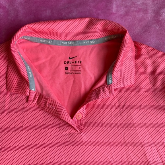 Nike Pink Striped Golf Short Sleeve Collared Top - Picture 2 of 6